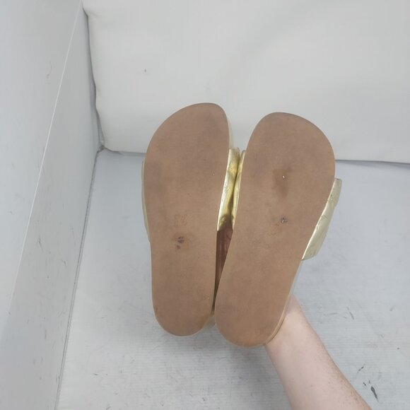 LOUIS VUITTON Gold Leather LV Monogram Flatform Sandal - Picture 3 of 13